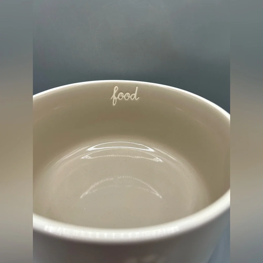 Rae Dunn FOOD Pet Dog Bowl With Paw Prints And Tan Details Classic Farmhouse NEW